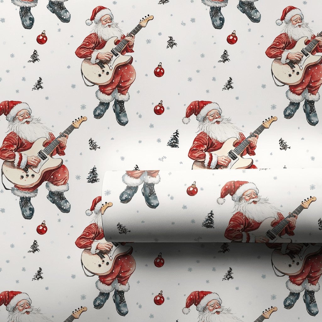 Rock Guitar Christmas Gift Wrap, Electric Guitar Santa Wrapping Paper, Musician Santa Wrapping Paper, Rocker Santa Holiday Gi