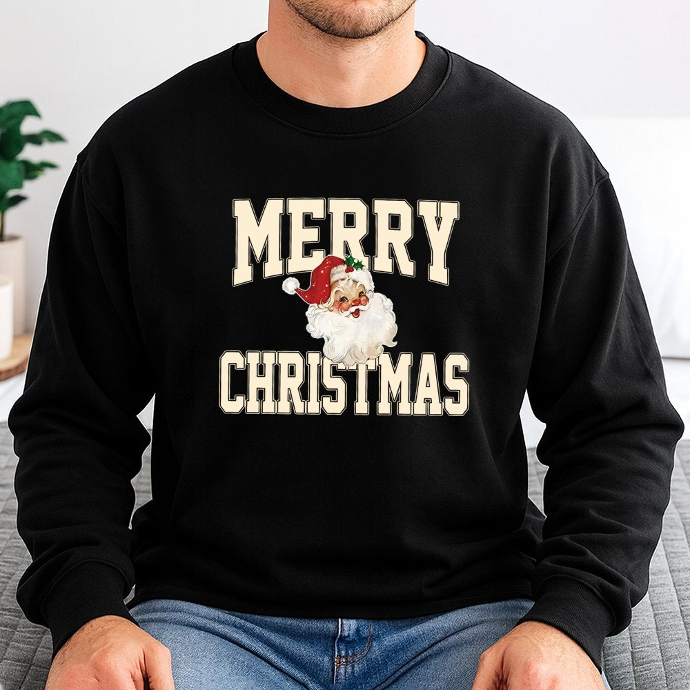 Retro St Nick Graphic Sweater, Vintage Merry Christmas Santa Sweatshirt, Nostalgic Holiday Crewneck, Winter Season Pullover P