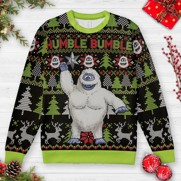 Rudolph Yeti Ugly Christmas Sweater, Humble Bumble Abominable Snowman Sweatshirt, Retro Winter Monster Holiday Crewneck, Fan 