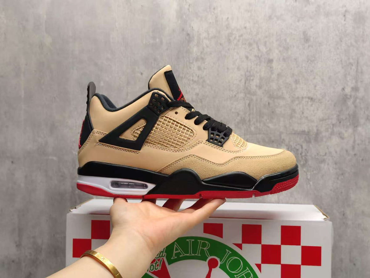 Mid Top Sneakers, Beige Black Red Colorway, Lace Up Design, Casual Gift for Sneaker Fans
