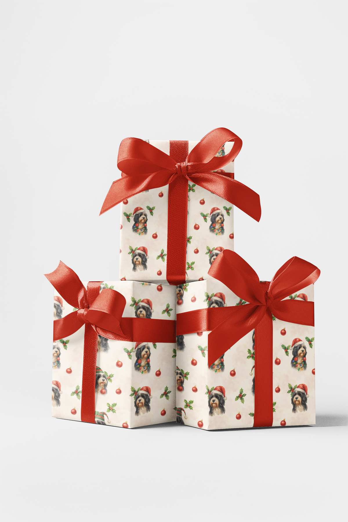 Dog Holiday Gift Wrap, Holly Jolly Beard Wrapping Paper, Pet Christmas Gift Wrap, Festive Xmas Wrapping Paper, Adorable Puppy