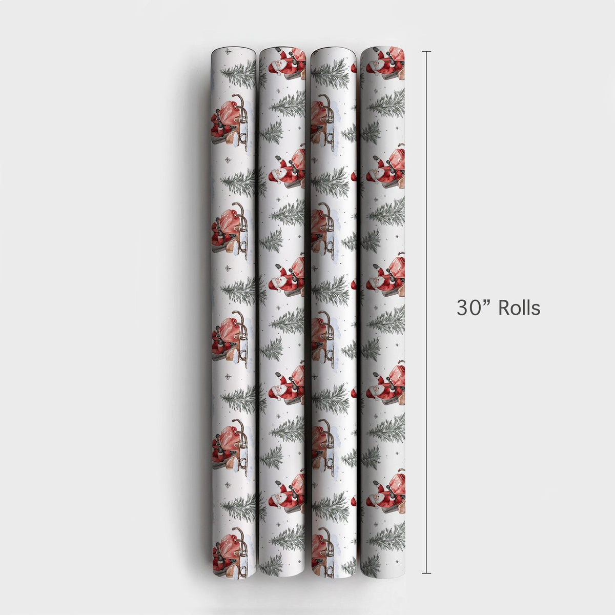 Watercolor Winter Sports Gift Wrap, Santa on Snowmobile Wrapping Paper, Red Vintage Santa Wrapping Paper, Christmas Present P