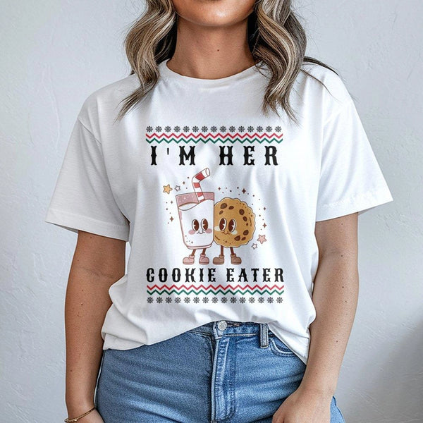 Matching Christmas Couple T-Shirt, I'm Her Cookie Eater Shirt, Humorous Holiday Couple Tee, Xmas Partner Graphic Shirt, Adora