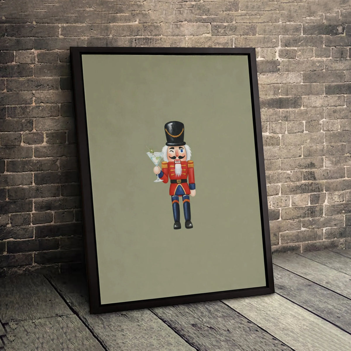 Winking Soldier Holiday Canvas Print, Nutcracker Martini Canvas Wall Art, Christmas Cocktail Wall Decor, Festive Nutcracker C