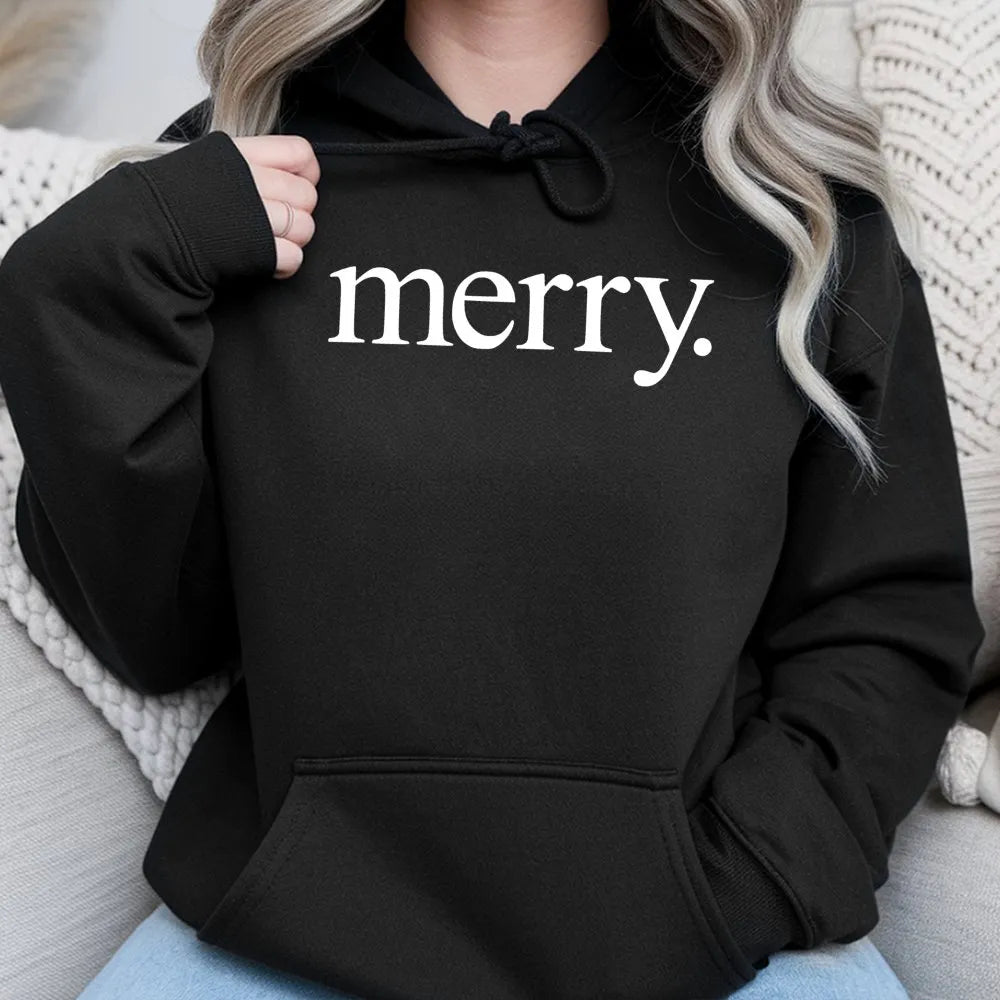 Festive Script Holiday Sweatshirt, Minimalist Merry Christmas Hoodie, Comfy Aesthetic Xmas Pullover, Winter Holiday Present f