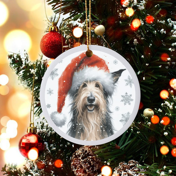 Santa Hat Berger Picard Dog Ornament, Berger Picard Christmas Ornament, Ceramic Pet Holiday Ornament, French Shepherd Dog Lov
