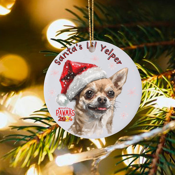 Ceramic Chihuahua Christmas Ornament, Santa's Lil Yelper Chihuahua Christmas Ornament 2024, Adorable Dog Xmas Tree Ornament, 