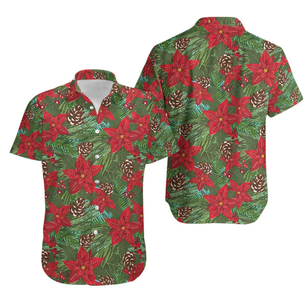 Botanical Aloha Shirt, Christmas Poinsettia Hawaiian Shirt, Festive Floral Button Down Shirt, Xmas Vacation Shirt, Holiday Pa