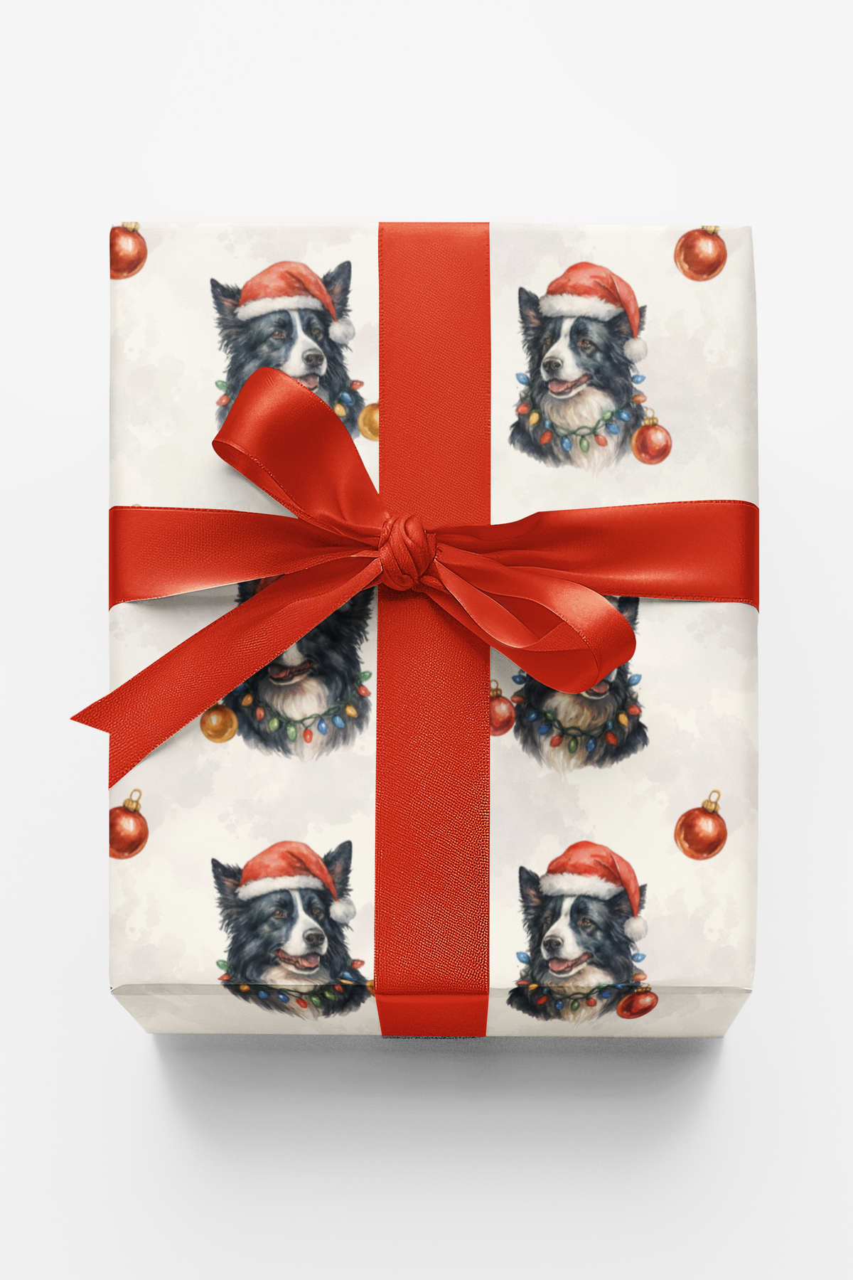Santa Hat Dog Wrapping Paper, Border Collie Christmas Wrapping Paper, Collie Holiday Gift Wrap, Dog Lover Wrapping Paper, Xma