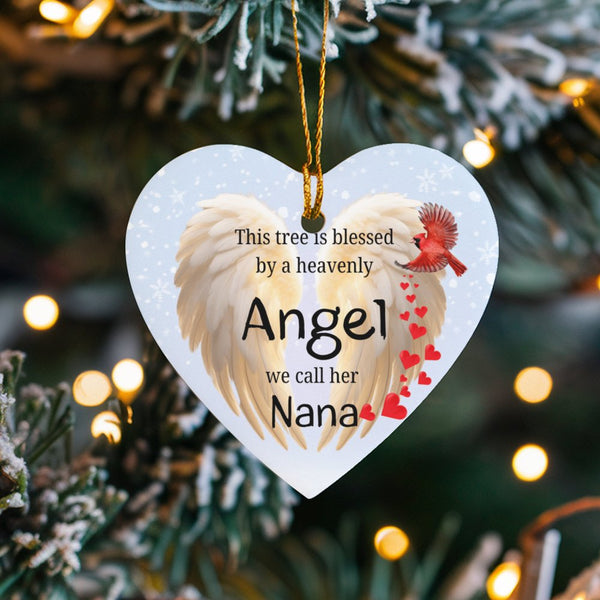 Angel Wings Cardinal Keepsake, Nana Memorial Heart Ornament, Remembrance Ceramic Ornament, Christmas Tree Ornament, Sympathy 