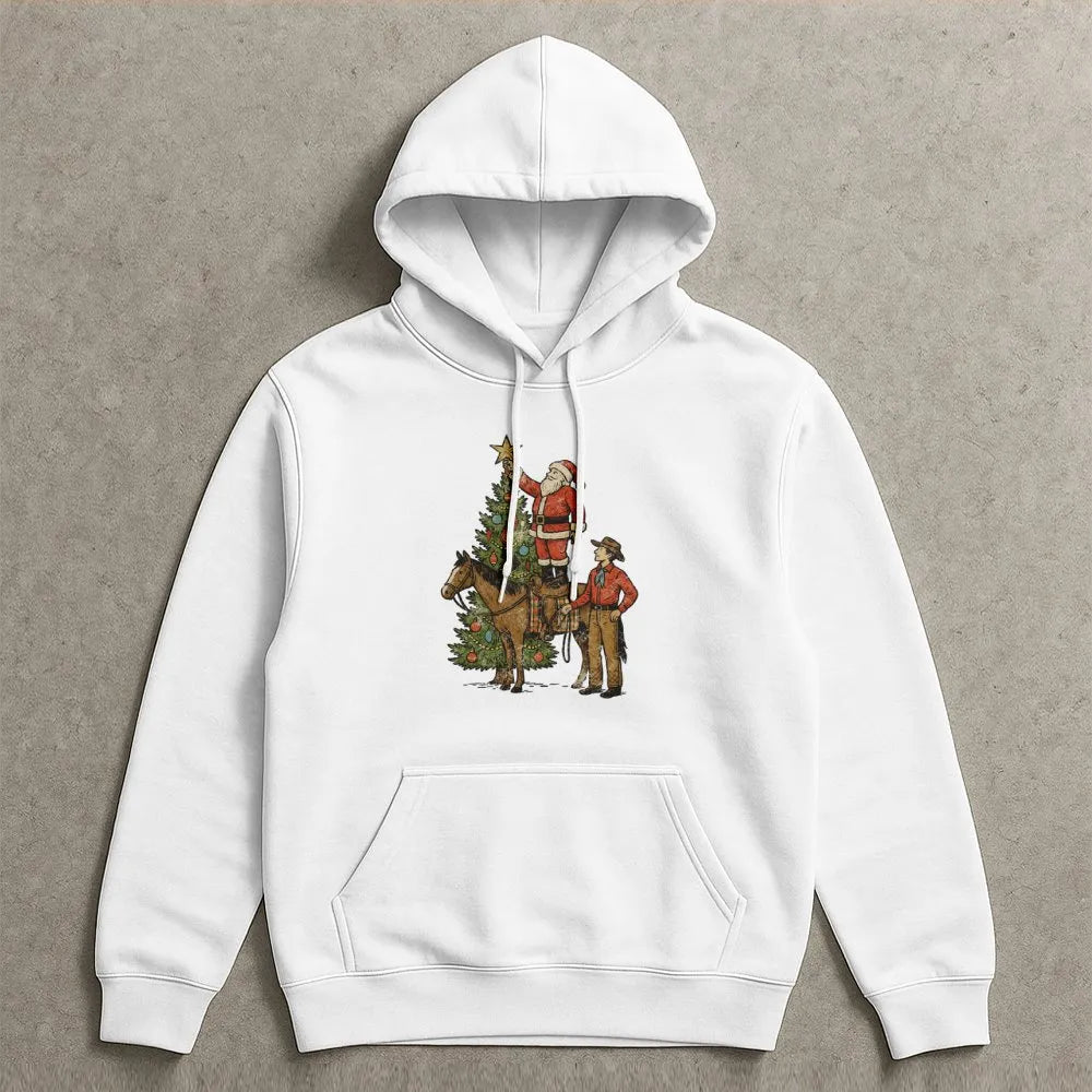Vintage Santa Horse Hoodie, Western Christmas Cowboy Hoodie, Retro Western Holiday Pullover, Country Xmas Sweatshirt, Holiday