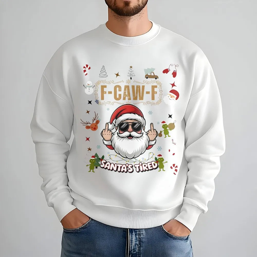 Humorous Rude Santa Middle Finger Sweater, Santa's Tired Sweatshirt, Humorous Xmas Holiday Crewneck, Sarcastic Christmas Pull