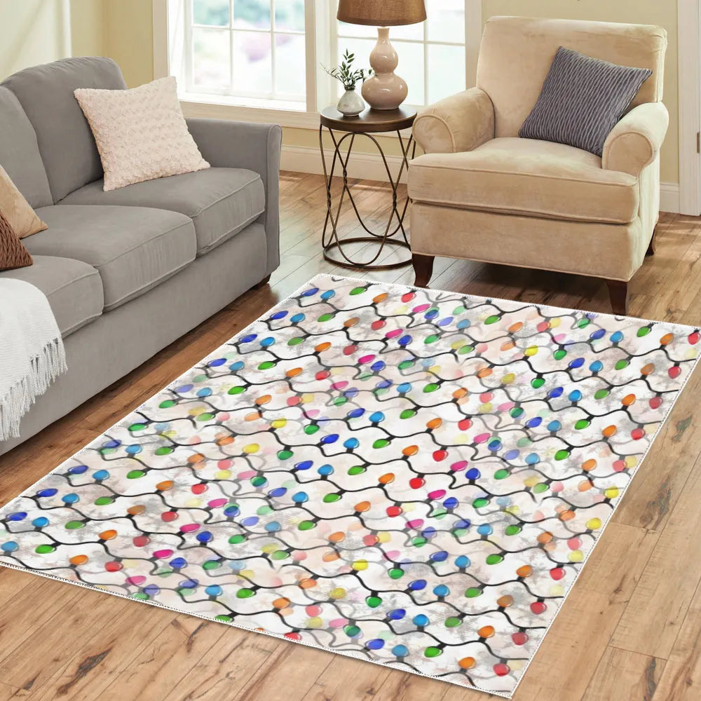 Holiday String Light Runner Rug, Christmas Lights Runner Rug, Festive Winter Runner Rug, Colorful Xmas Floor Mat, Holiday Hom