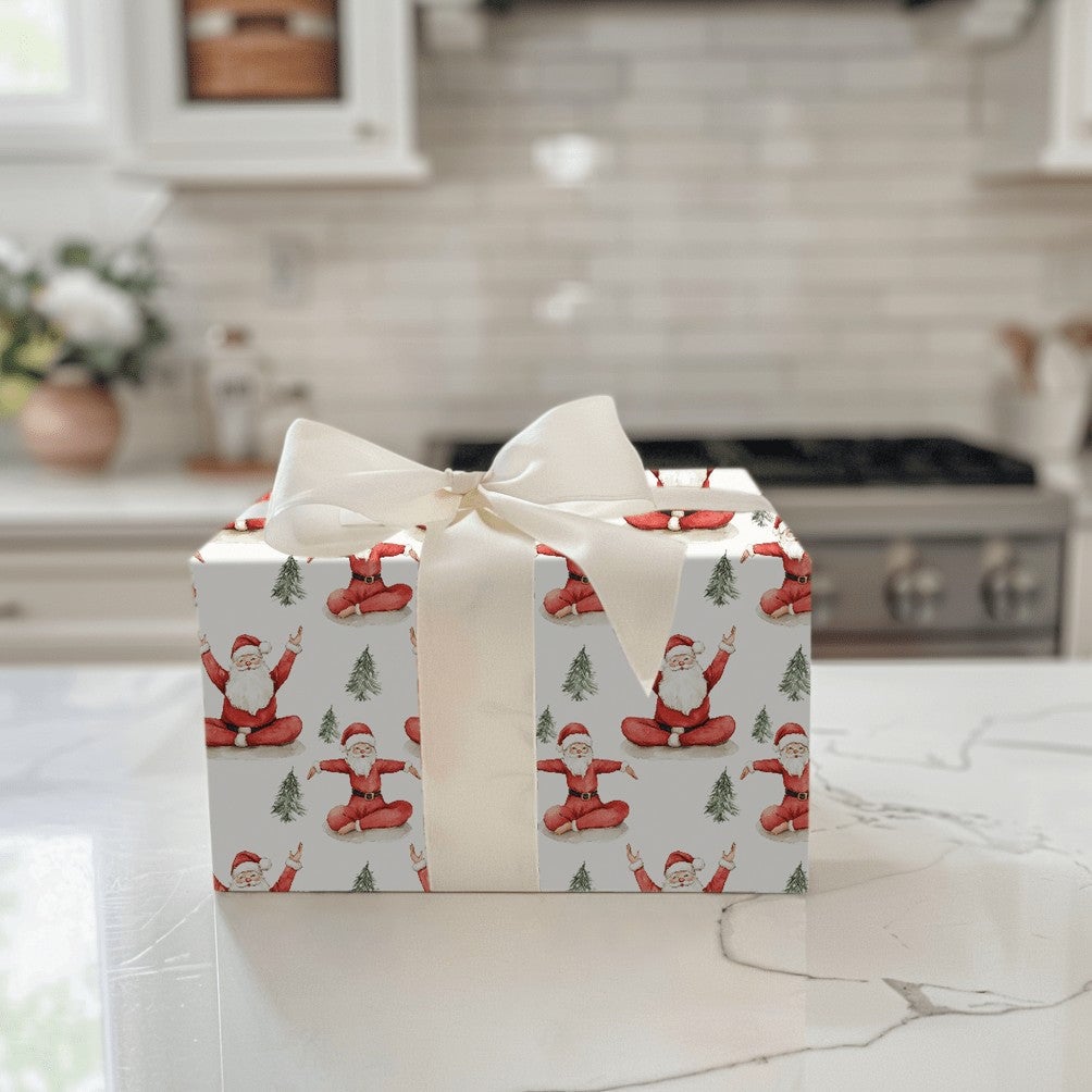 Meditating Santa Christmas Wrapping Paper, Yoga Santa Wrapping Paper, Zen Holiday Gift Wrap Roll, Humorous Festive Meditation