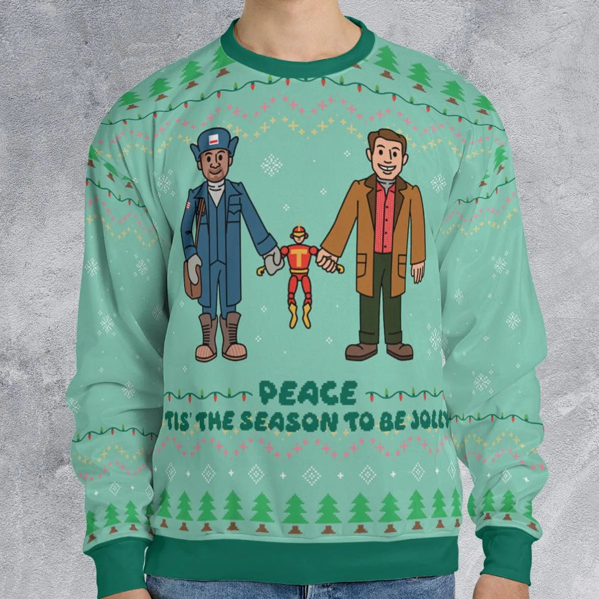 All Over Print Holiday Sweater, Tis the Season to Be Jolly Ugly Christmas Sweatshirt, Festive Xmas Party Pullover Crewneck Pr