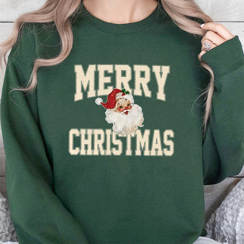 Retro St Nick Graphic Sweater, Vintage Merry Christmas Santa Sweatshirt, Nostalgic Holiday Crewneck, Winter Season Pullover P
