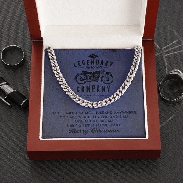 Polished Stainless Steel Mens Chain, Legendary Husband Biker Cuban Link Chain Necklace, Motorcycle Rider Jewelry, Christmas P