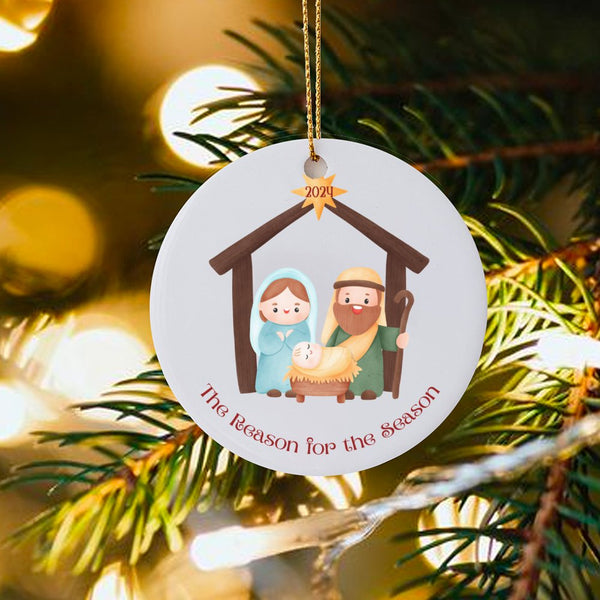 Reason for the Season Ceramic Ornament, Nativity Scene Christmas Ornament 2024, Religious Holiday Tree Ornament, Christian Ke