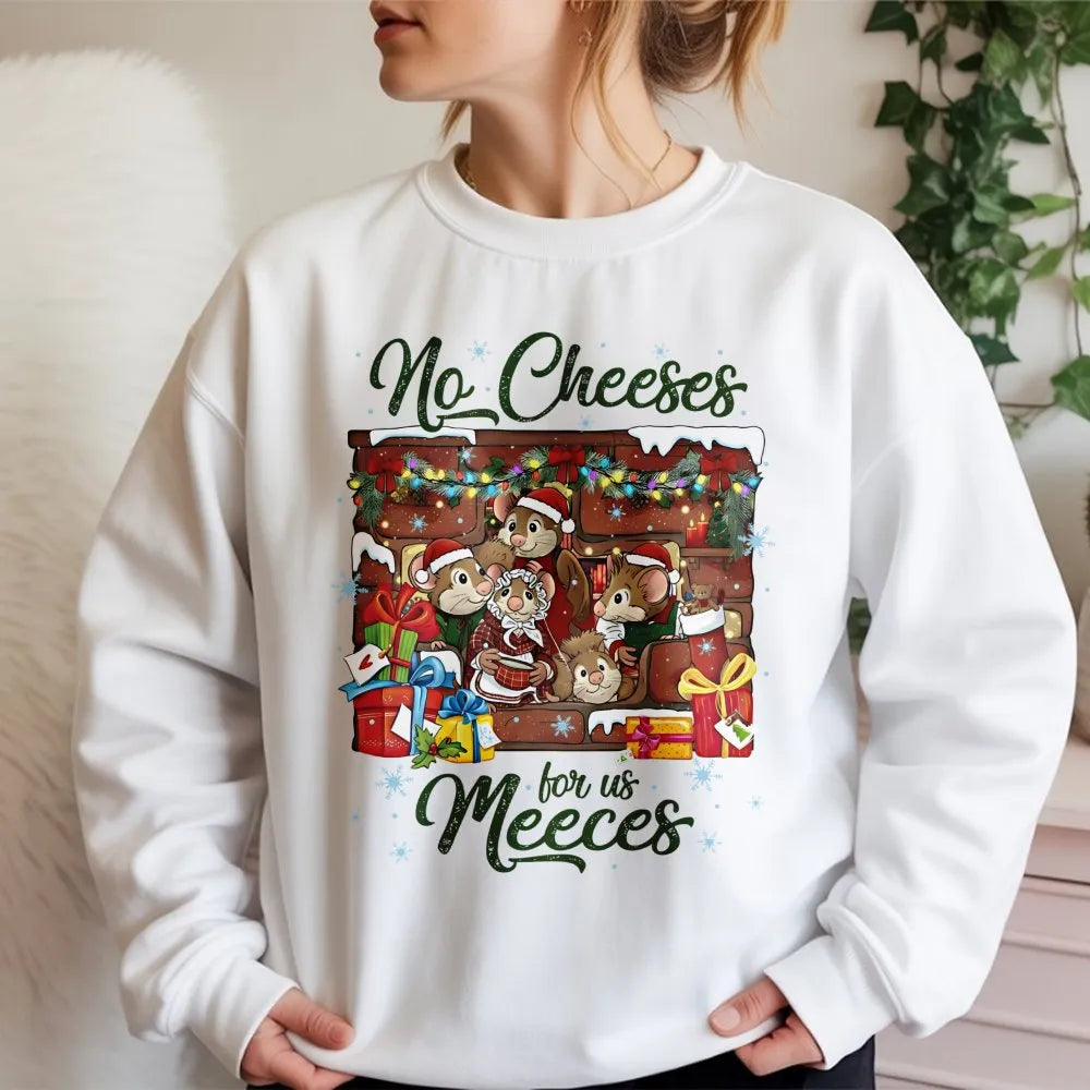 No Cheeses for Us Meeces Graphic Crewneck, Adorable Mouse Christmas Sweatshirt, Humorous Muppet Holiday Sweater, Nostalgic Xm