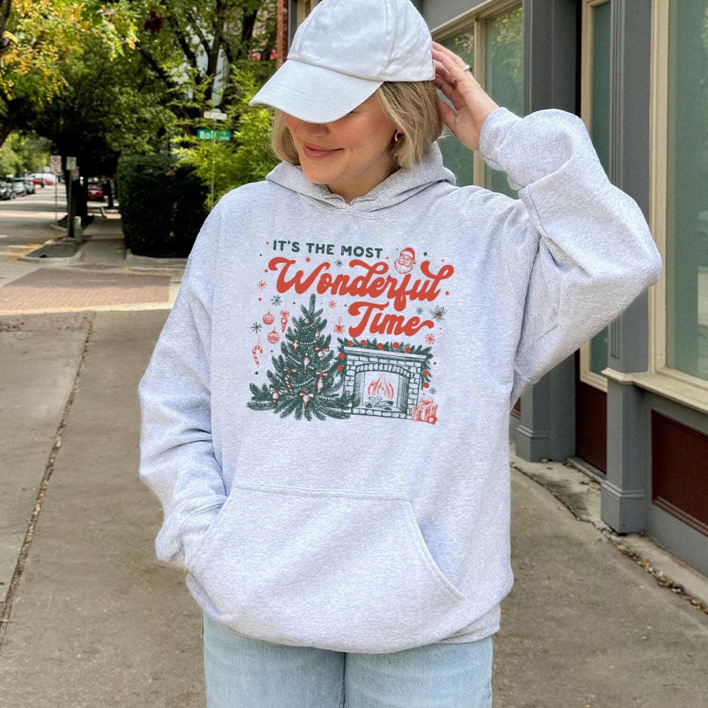 Retro Christmas Tree Hoodie, Most Wonderful Time Hoodie, Comfy Holiday Graphic Hoodie, Winter Xmas Hooded Sweatshirt, Christm