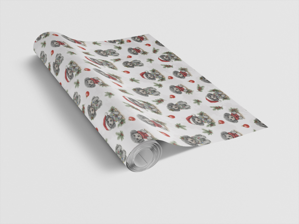 Holiday Poodle Dog Gift Wrap, Christmas Poodle Wrapping Paper, Adorable Santa Puppy Wrapping Paper, Dog Lover Xmas Present Gi