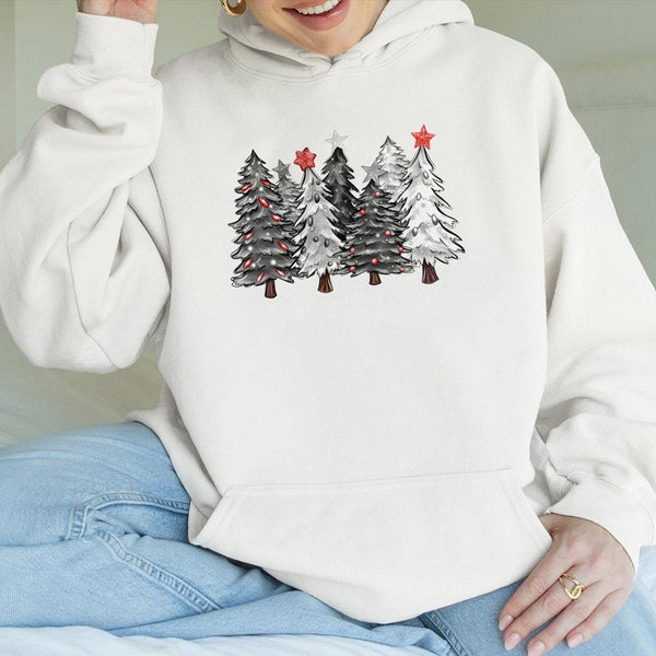 Minimalist Pine Forest Hoodie, Christmas Tree Hoodie, Modern Winter Nature Sweatshirt, Comfy Holiday Graphic Hoodie, Holiday 