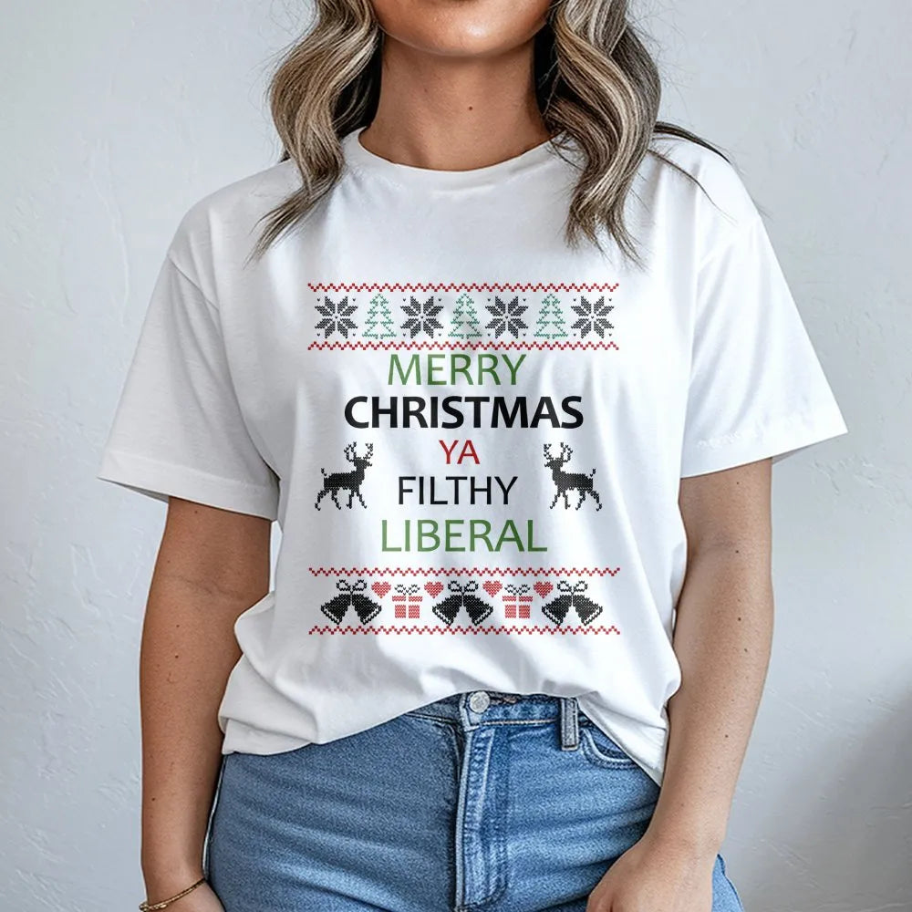 Humorous Conservative Political Graphic Tee, Merry Christmas Ya Filthy Liberal T-Shirt, Republican Xmas Shirt, Patriotic Holi
