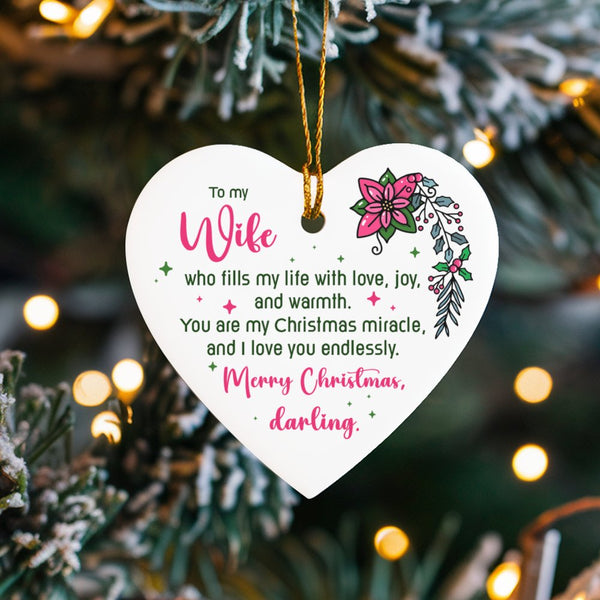 Personalized Ceramic Heart Ornament, Heart Christmas Ornament for Wife, Romantic Anniversary Keepsake Ornament, Holiday Tree 