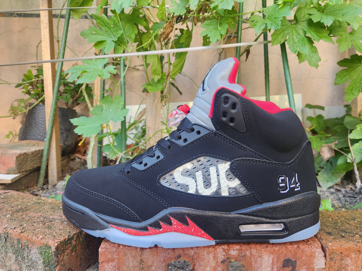 High Top Sneakers, Black Red Colorway, Lace Up Design, Casual Gift for Sneaker Fans