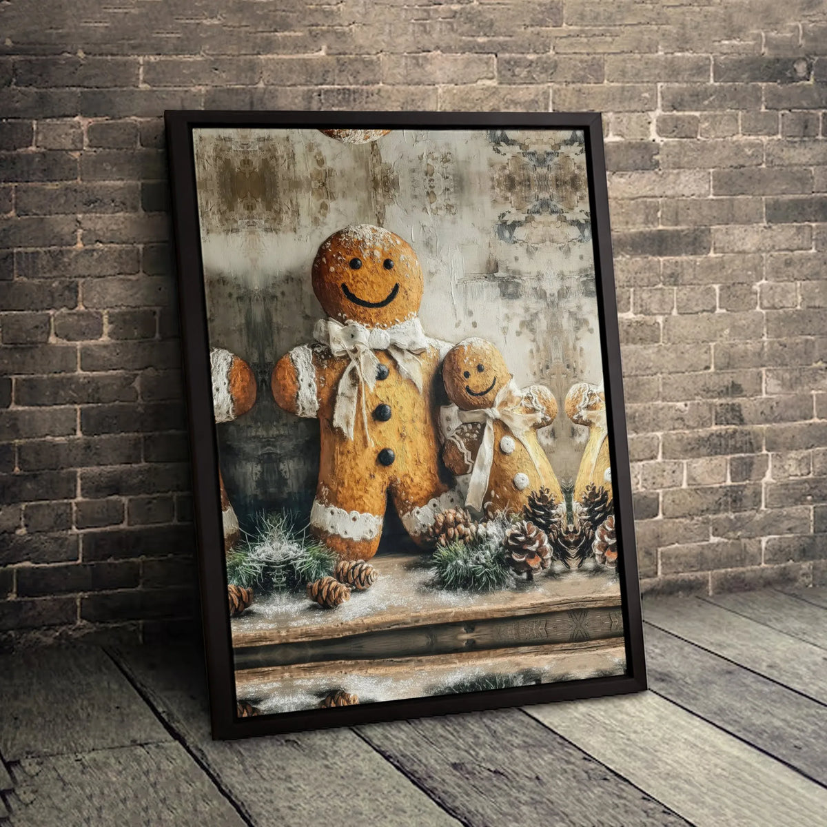 Rustic Christmas Gingerbread Canvas, Gingerbread Family Canvas Wall Art, Comfy Farmhouse Holiday Wall Decor, Winter Festive C