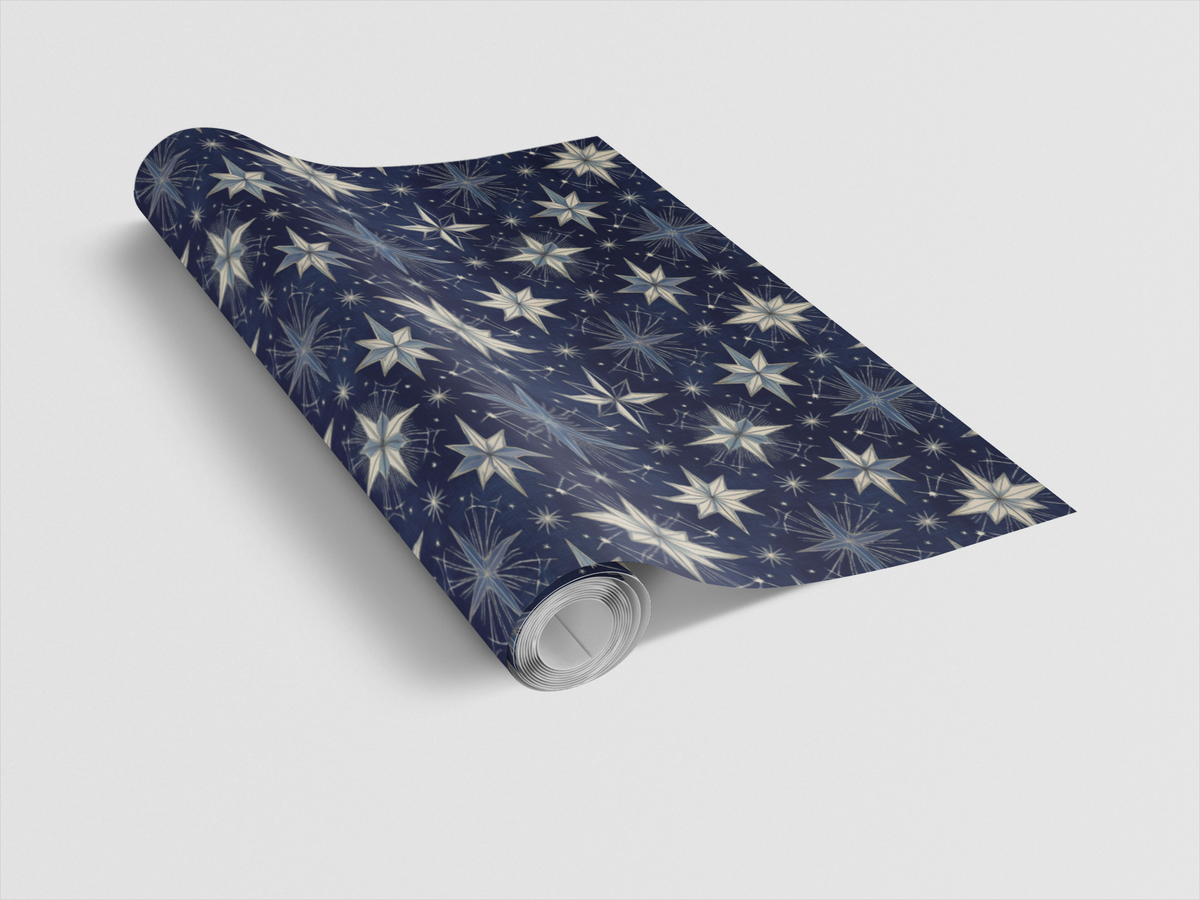 Celestial Winter Noel Gift Wrap, Midnight Blue Star Wrapping Paper, Starlit Sky Christmas Paper, Hanukkah Holiday Gift Wrappi