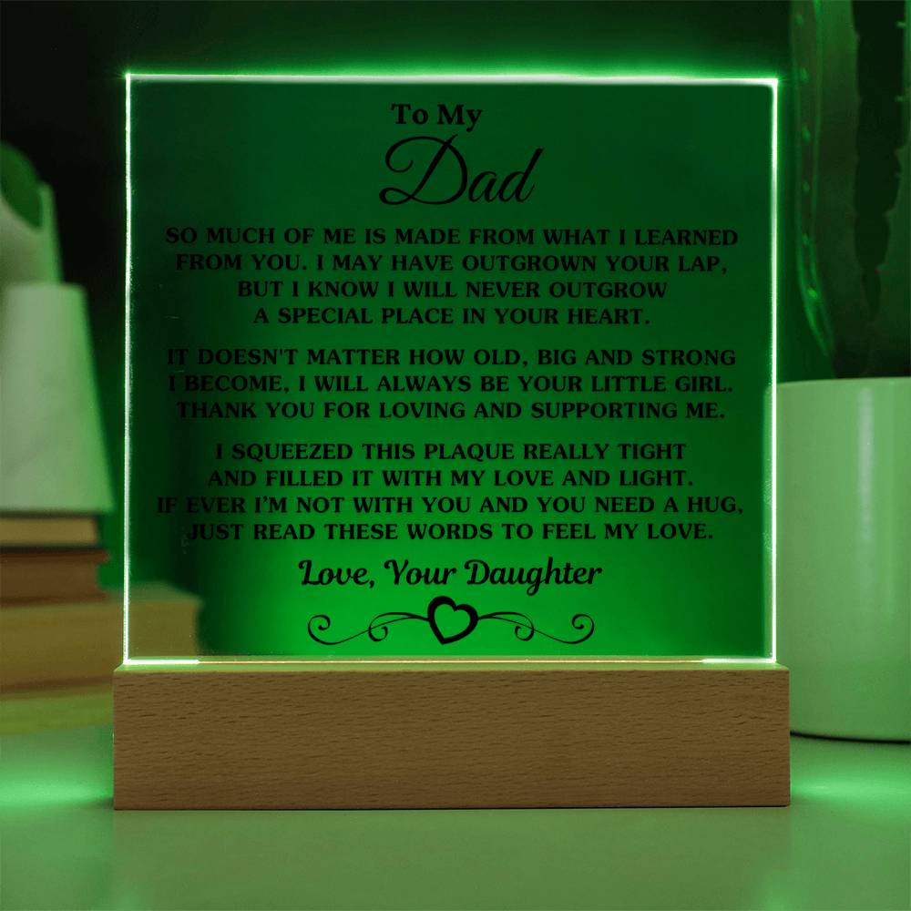 Sentimental Poem Plaque, Daughter to Dad Acrylic Plaque, LED Night Light Plaque, Fathers Day Desk Sign, Birthday Christmas Pr