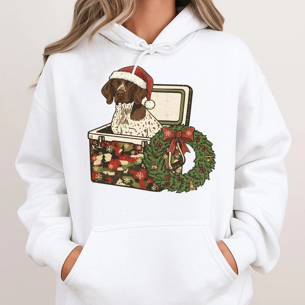 Camo Cooler Dog Sweatshirt, German Shorthaired Pointer Christmas Hoodie, Festive GSP Holiday Pullover, Dog Lover Hooded Sweat