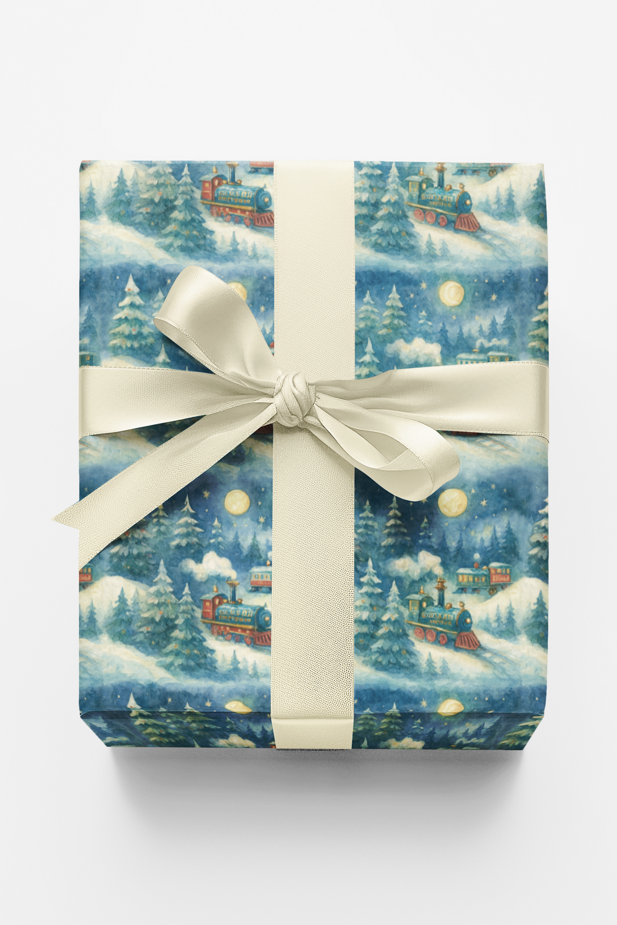 Winter Night Gift Wrap Roll, Christmas Train Wrapping Paper, North Star Holiday Wrapping Paper, Festive Christmas Train Gift 