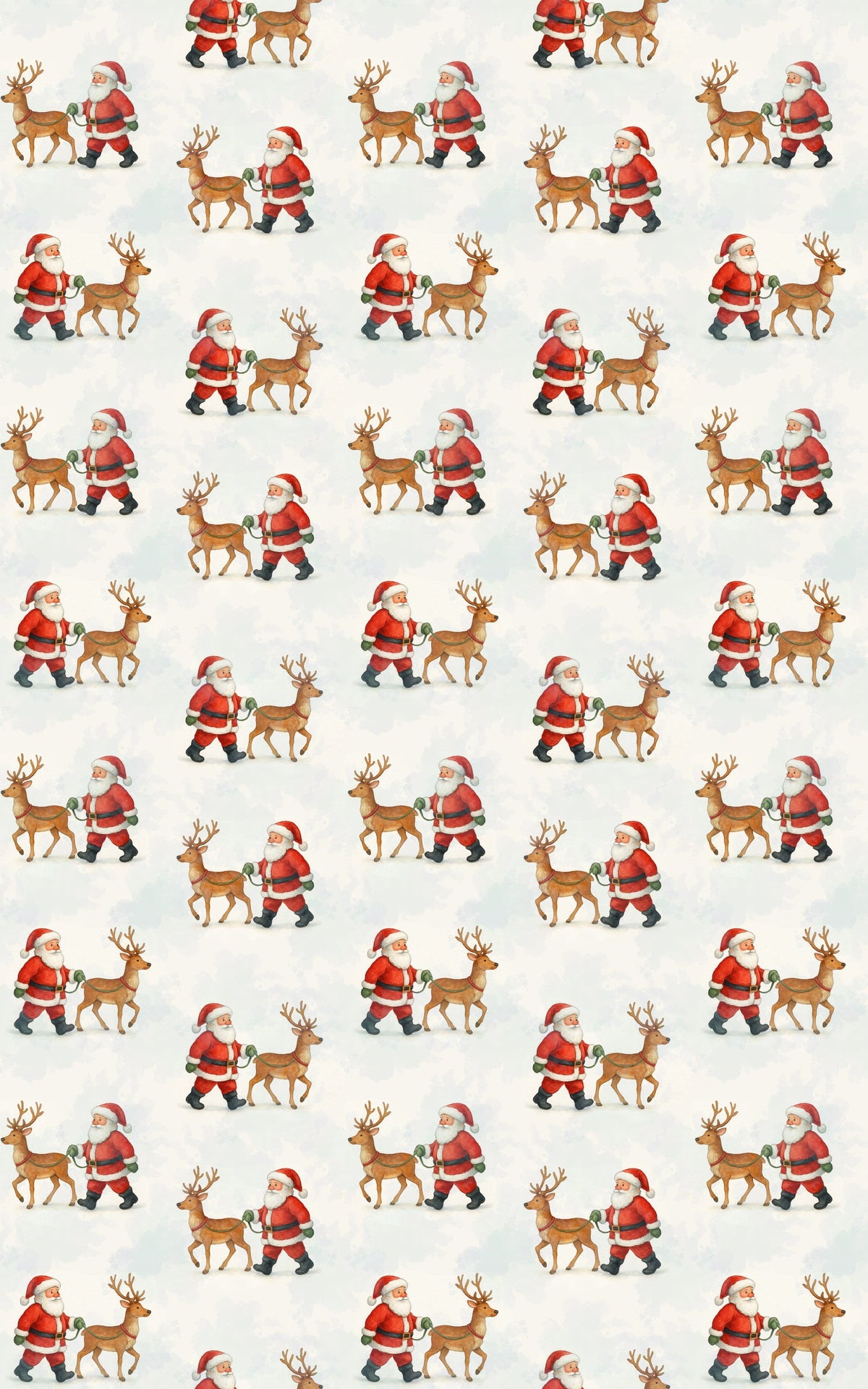 Christmas Holiday Gift Wrap, Watercolor Santa and Reindeer Wrapping Paper, Adorable Xmas Pattern Wrapping Paper, Winter Prese