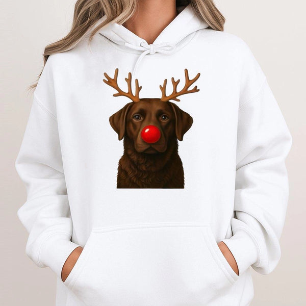 Reindeer Antler Lab Hoodie, Chocolate Lab Christmas Hoodie, Humorous Dog Lover Sweatshirt, Holiday Retriever Dog Hoodie, Xmas