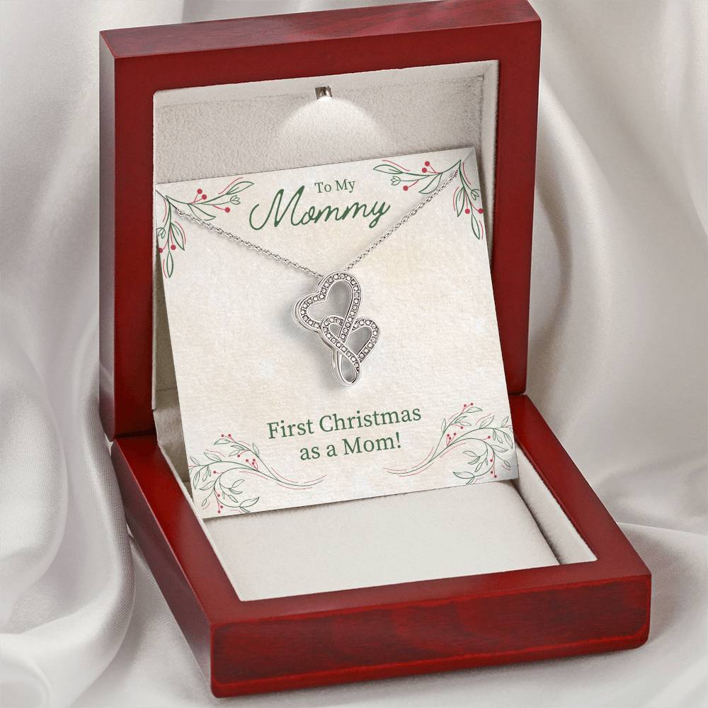Double Heart Pendant, First Christmas as a Mom Necklace, Interlocking Heart Necklace, 14K White Gold Jewelry, Meaningful New 