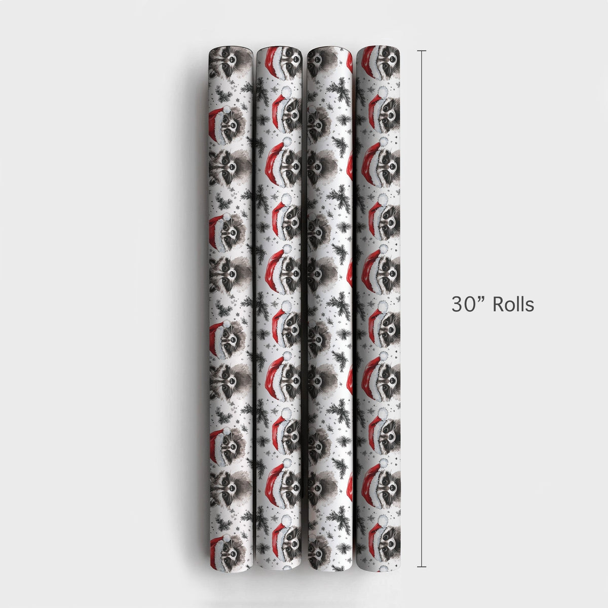 Santa Hat Raccoon Gift Wrap, Christmas Raccoon Wrapping Paper, Woodland Animal Holiday Wrapping Paper, Adorable Watercolor Xm