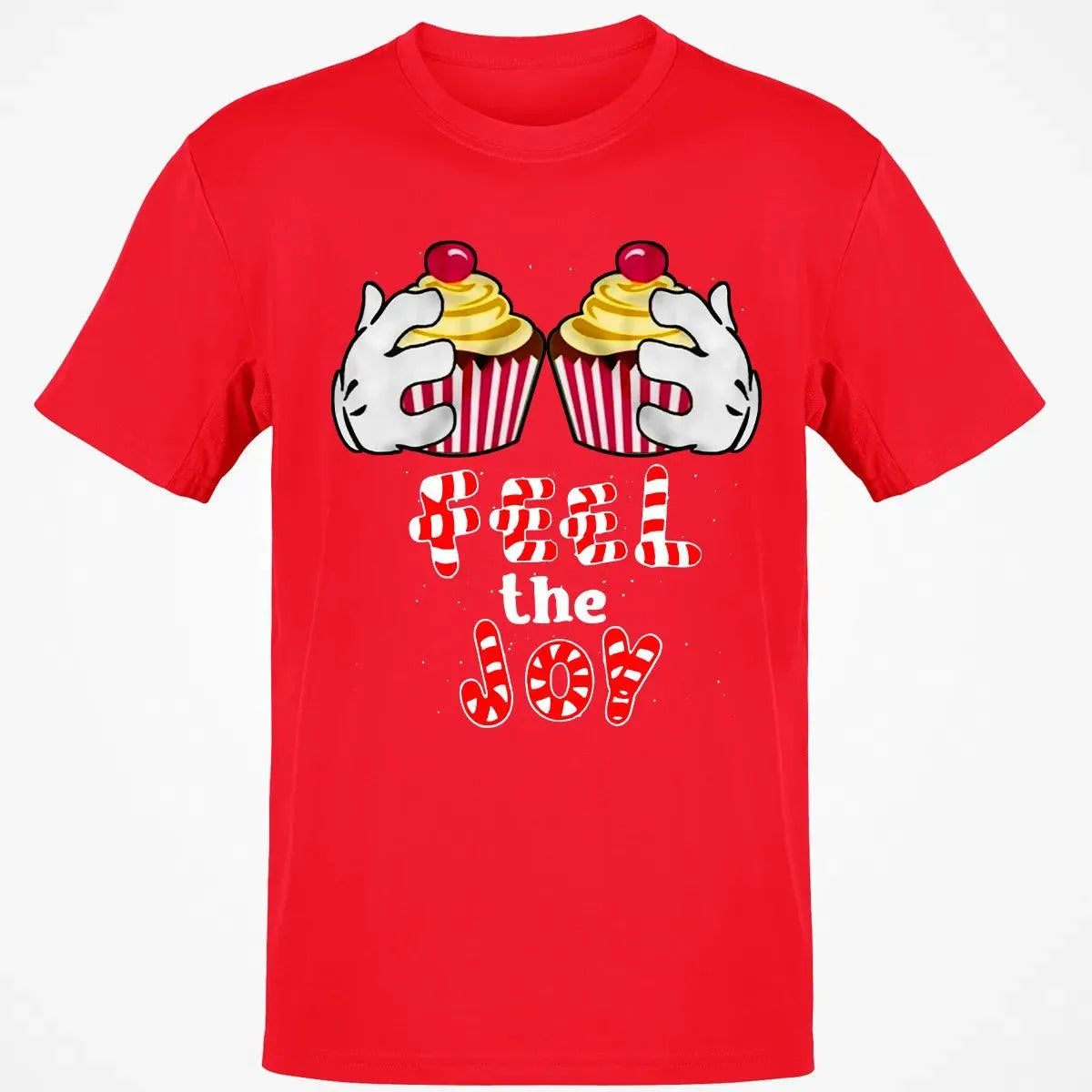 Adorable Cartoon Cupcake Graphic Tee, Feel the Joy Christmas Shirt, Holiday Sweets T-Shirt, Festive Winter Shirt, Dessert Lov