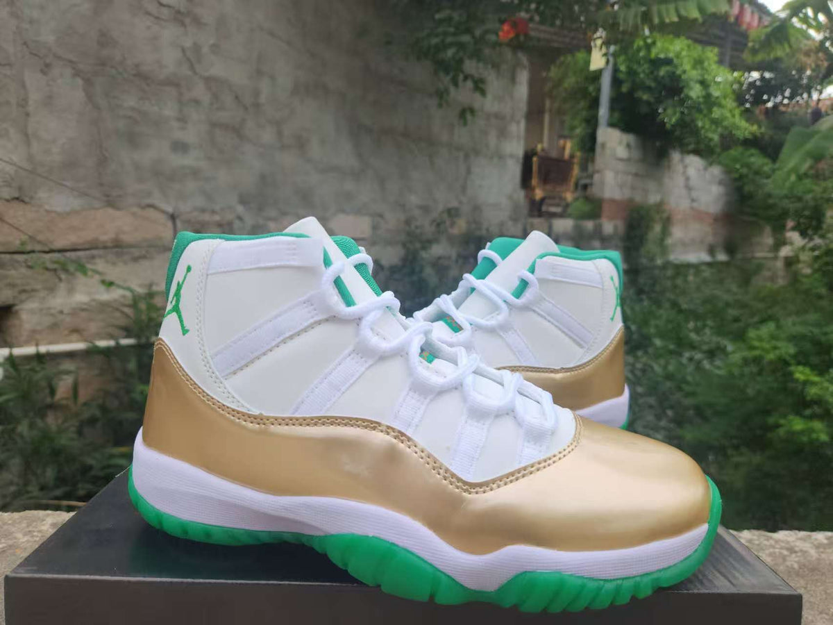High Top Sneakers, White Green Gold Colorway, Lace Up Design, Casual Gift for Sneaker Fans