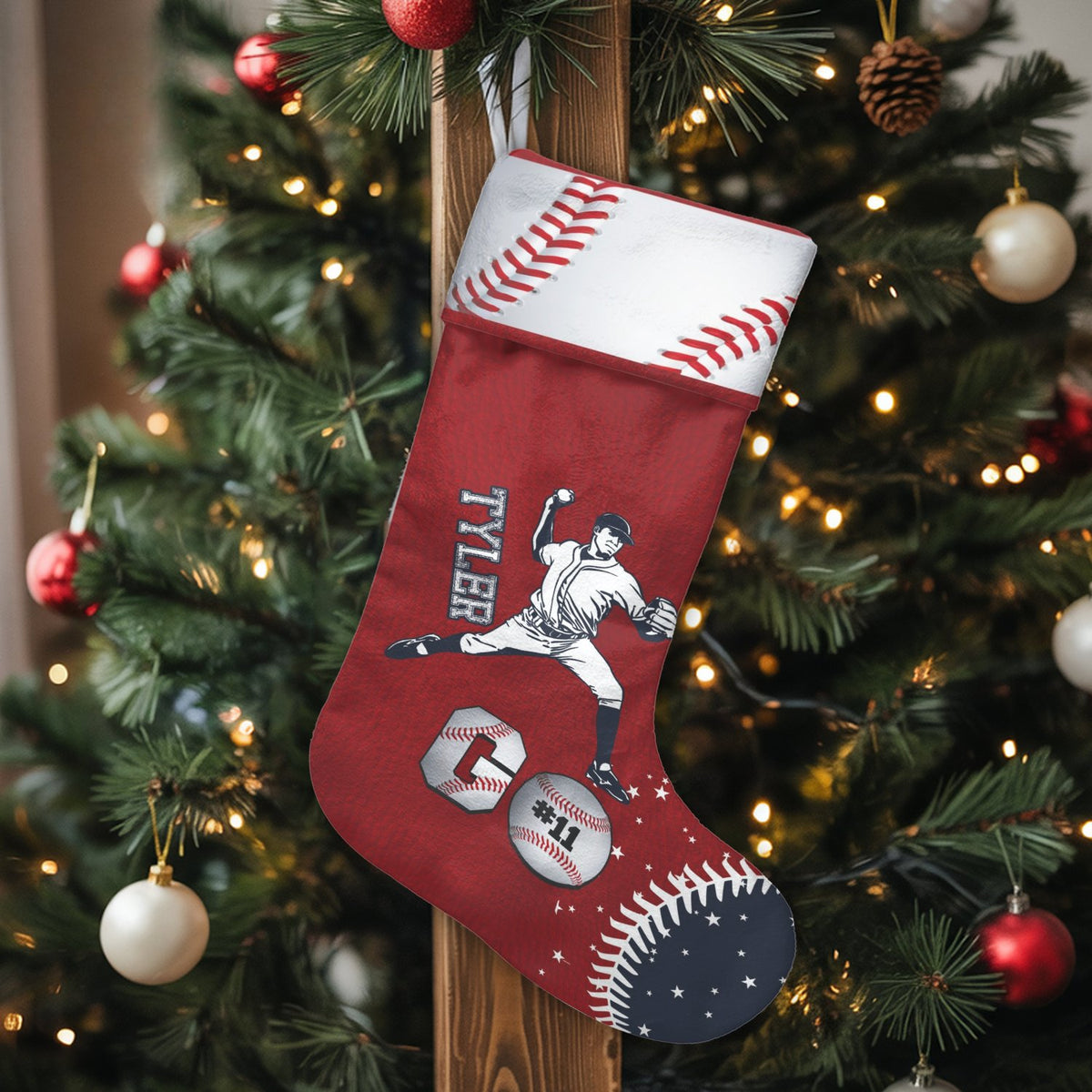 Custom Name and Number Stocking, Personalized Baseball Christmas Stocking, Sports Fan Christmas Stocking, Holiday Present for