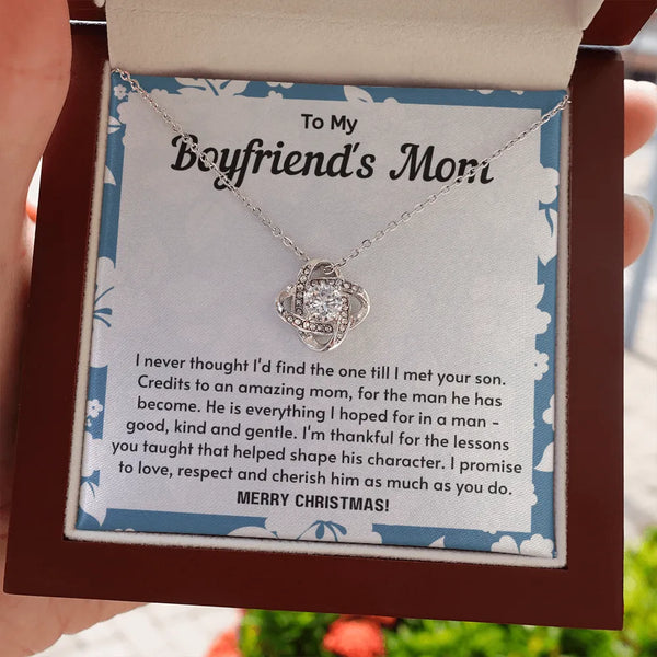 Future Mother in Law Pendant Necklace, Love Knot Necklace for Boyfriend's Mom, 14k White Gold Love Knot Necklace, Christmas H