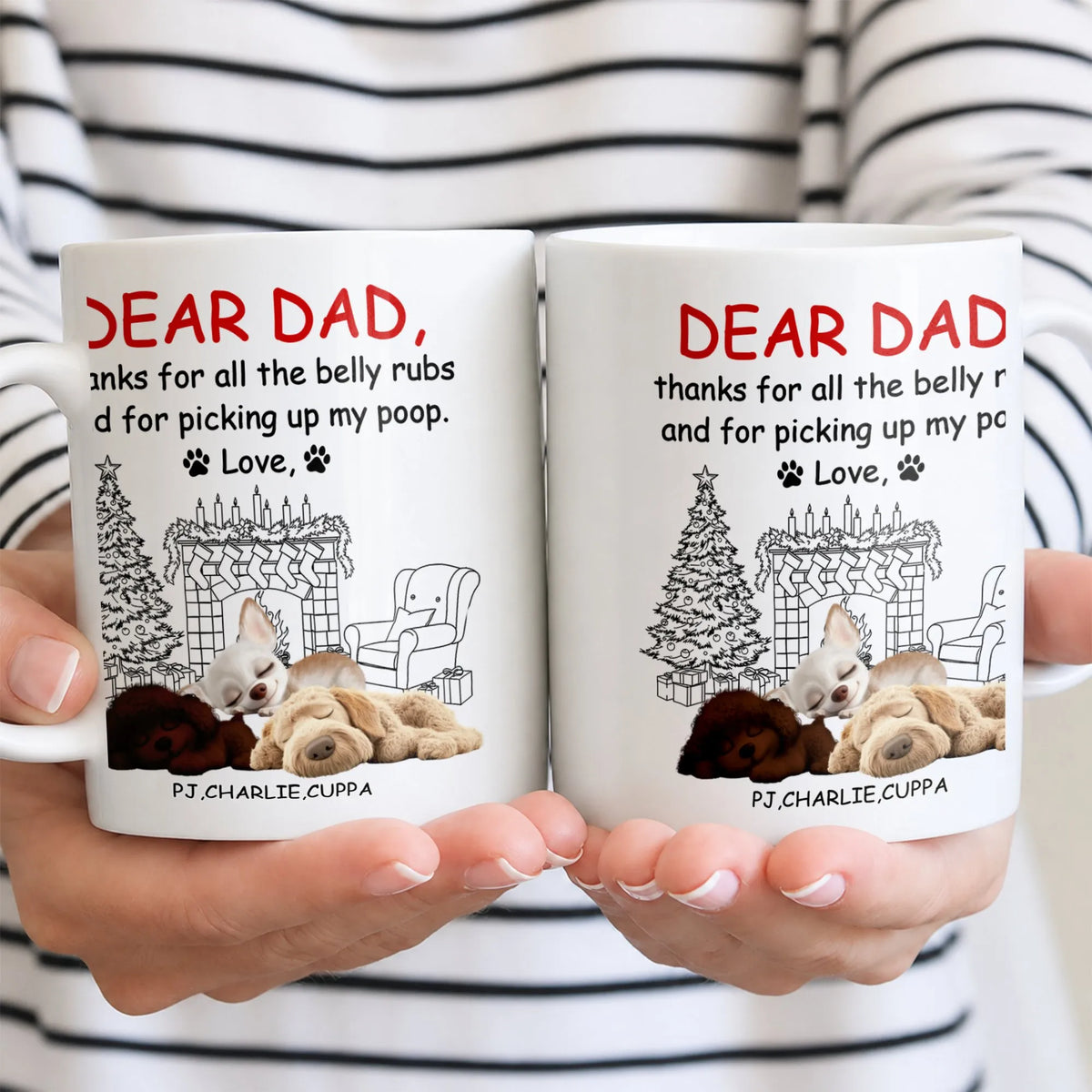 Dog Dad Christmas Tree and Puppies Mug, Thanks for Picking Up My Poop Mug, Humorous Dog Dad Ceramic Coffee Mug, Holiday Prese