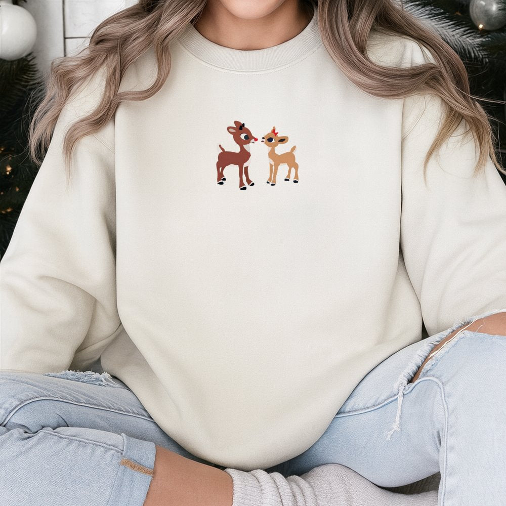 Adorable Festive Holiday Sweater, Christmas Reindeer Sweatshirt, Minimalist Antler Crewneck, Comfy Winter Wonderland Pullover