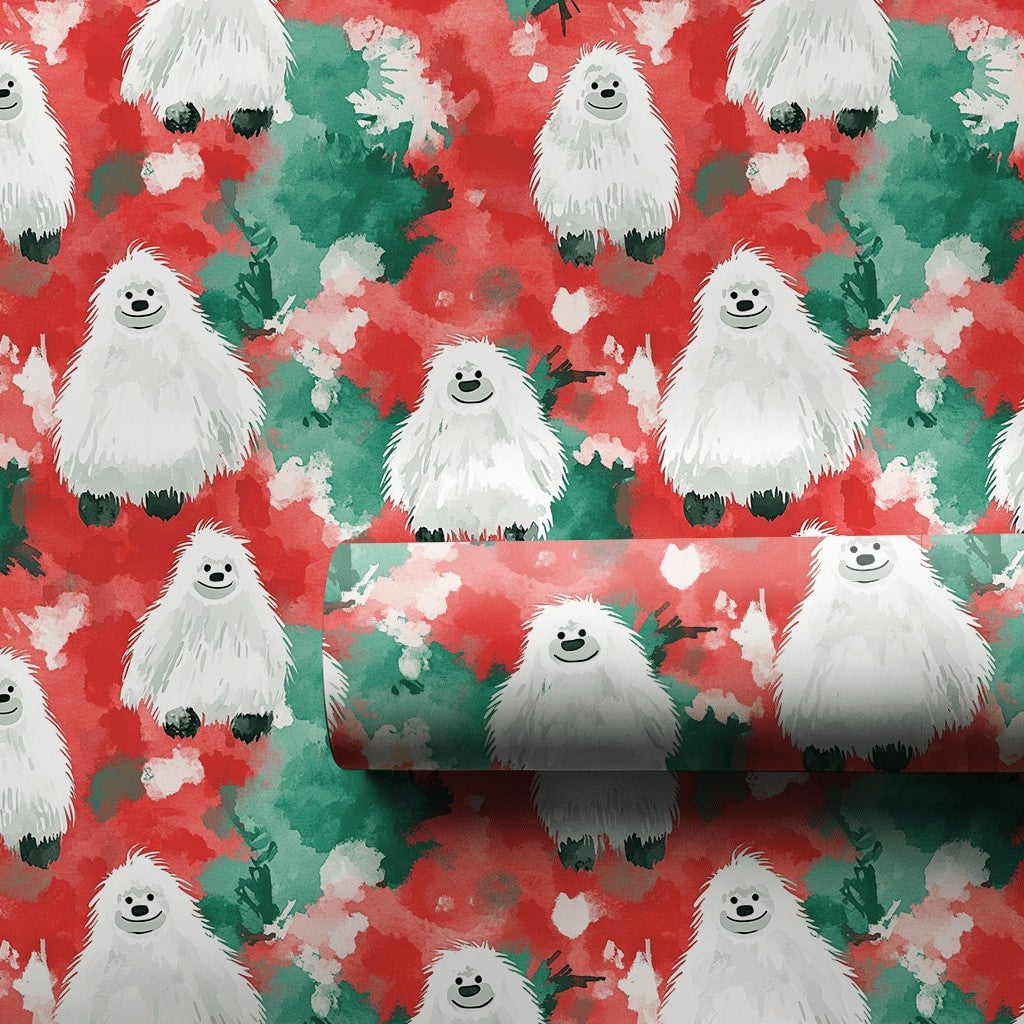 Abominable Snowman Holiday Gift Wrap, Adorable Yeti Christmas Wrapping Paper, Watercolor Yeti Wrapping Paper, Kids Festive Xm