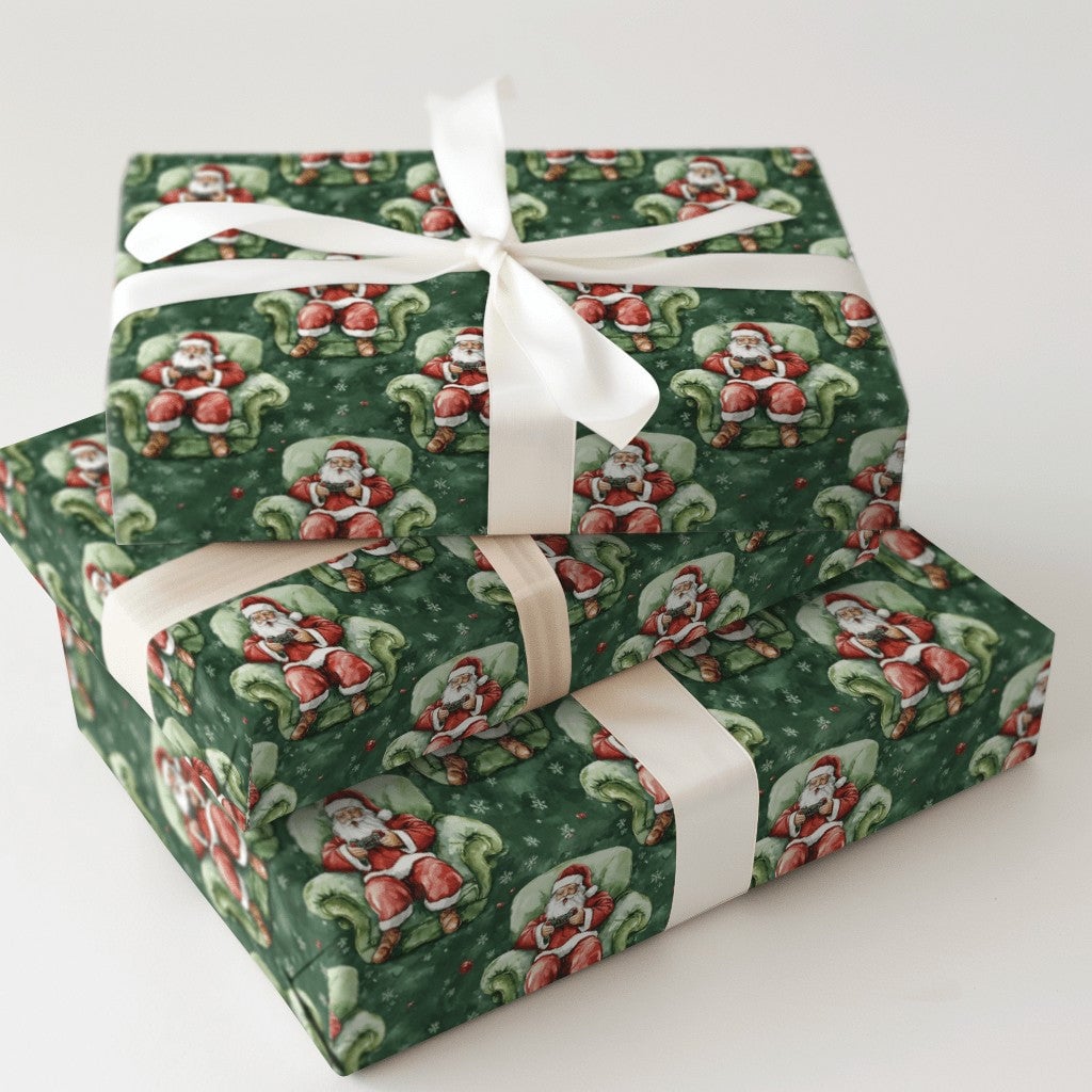 Video Game Christmas Gift Wrap, Gamer Santa Wrapping Paper, Humorous Gaming Santa Wrapping Paper, Tech Lover Holiday Paper Ro