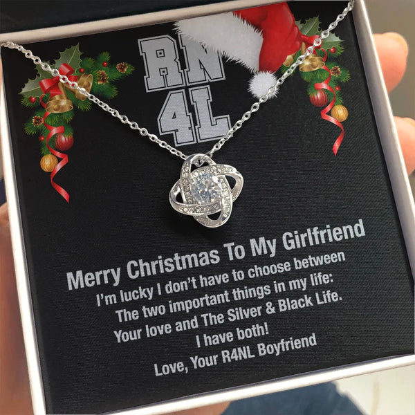 Silver and Black Fan Knot Necklace, Love Knot Necklace for Girlfriend, 14k White Gold Love Knot Necklace, Romantic Christmas 