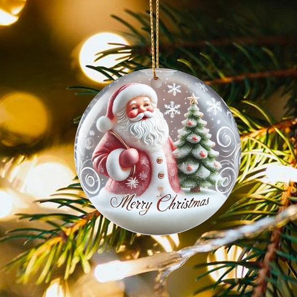 Merry Christmas Tree Ornament, Vintage Santa Claus Christmas Ornament, Ceramic Holiday Keepsake Ornament, Retro Winter Home D