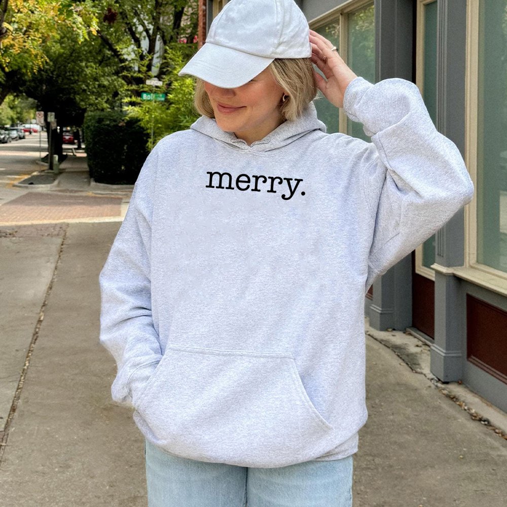 Minimalist Holiday Typography Hoodie, Merry Christmas Hoodie, Adorable Festive Graphic Sweatshirt, Comfy Xmas Pullover, Winte