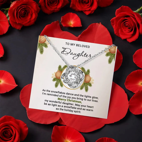 Gold CZ Pendant Jewelry, Daughter Christmas Love Knot Necklace, Sentimental Holiday Keepsake, Meaningful Christmas Love Knot 